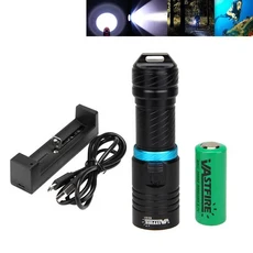 10000 루멘 LED 스쿠브 다이빙 손전등 방수 반사판 수중 100m 다이버 토치 랜턴 18650 USB 충전기, 03 black