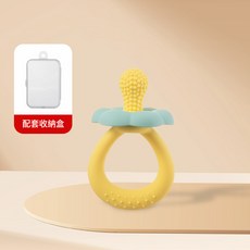DFMEI 花朵磨牙棒嬰兒食品級牙膠寶寶出牙期牙咬膠玩具防卡喉安撫神器, 1個, 如圖, 檸檬黃(配收納盒)