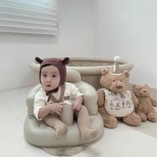 寶寶充氣學坐椅：嬰兒學坐、防摔、便攜式多功能座椅，舒適安全，幫助寶寶學習坐立, 卡其按壓充氣+保護脊柱（2個月到15斤內