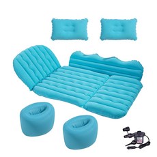 汽車後排充氣床墊：轎車休旅車通用，車內後座睡墊，旅行氣墊床，露營車床，休旅車車床，汽車床墊, 3/7分大側擋青色