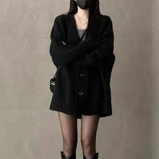 투니스 여성 루즈핏 빈티지 긴소매 니트 가디건
