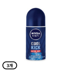 니베아 남성용 쿨 킥 엑스트라 드라이 블루 48 잼 롤 온 데오드란트, 50ml, 3개