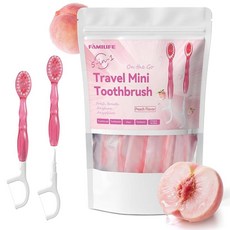 FAMILIFE 여행용 칫솔 - 5 in 1 미니 일회용 칫솔 치약 치실 피크 및 혀 스크레이퍼 주말 출장 및 캠핑용 개별 포장된 미리 붙여 넣은 브러시 (피치 24개, 피치 24개