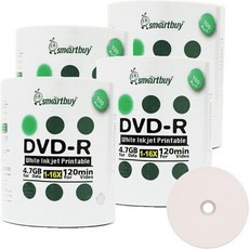 Smartbuy 4.7GB120분 16배 DVD-R 화이트 잉크젯 허브 인쇄 가능 빈 미디어 레코딩 디스크400디스크 호환