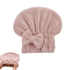 ALLVD 타월 캡 흡수·속건 헤어 타월 나비 매듭 머리 귀여워 두꺼운 헤어드라이 캡 캡 레디스 (핑크)