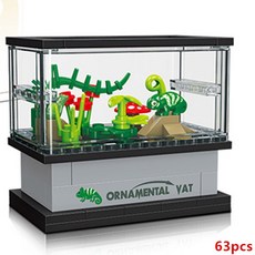 DIY 물고기 탱크 세트 데스크탑 거북이 벽돌 수족관 블록 키트 장식 모델 완구 랍스터 도마뱀 빌딩 동가리