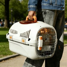 고양이 이동장 반려동물 외출용 휴대용 캐리어+그릇+기저귀막이, 그레이