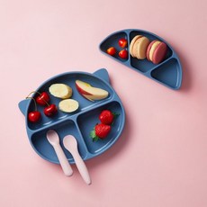 엘로니파파 실리콘 유아 이유식 식판 2종(바디+디바이더) 세트 아기식기, 2종 (바디+디바이더)세트, 라이트그레이