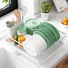 水槽碗碟瀝水架分區收納洗碗池置物架家用廚房檯面碗碟瀝水架, 1個, 白色:如圖
