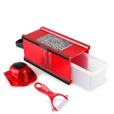 切菜神器 五合一刨絲器 多功能切菜器 土豆絲切絲器 擦絲切絲切片, 紅色（送護手器+刨刀）, 1個