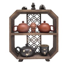 復古中式博古架 小型多寶閣 桌面茶壺茶具收納架, 1個, 小滿 小號30*10*32cm碳化色