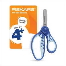 Fiskars 12.7cm5인치 SoftGrip 뭉툭한 팁 가위 만 4-7세 아동용 3팩 학교 또는 공예용 용품 블루 퍼플 핑크 디자인 147500, 1개(1개입), Blue Lightning