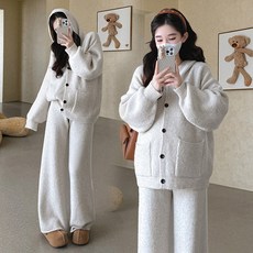 넉넉핏 빅사이즈 울 니트 임부 임산부 후드 자켓 투피스 세트