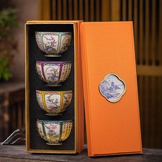 梅蘭竹菊琺瑯彩功夫品茗杯 陶瓷銀茶杯 新年創意茶具禮品, 1個, 梅蘭竹菊4杯聚財杯:如圖所示