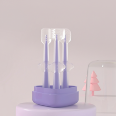 유아로에 3 in 1 실리콘 칫솔 세트 U자형 소형견 고양이 치석제거 혀클리너 3종세트, 1세트, 퍼플