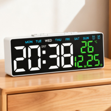 레보나 무소음 인테리어 디지털 LED 탁상시계, 화이트 LED+화이트케이스