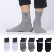 발렌티노 남성 면100 야외 활동에 적합하고 땀흡수가 빠른 캐쥬얼 무지 중목 양말_6족