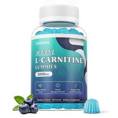192996 Zetelixia 아세틸 L카르니틴 젤리 2000mg 비타민 B12 C 함유 L카르니틴 60개 에너지 블루베리, 60 Count (Pack of 1), 1개, 60정
