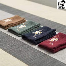 貝貝 梅花刺繡棉麻茶巾 加厚吸水繡花養壺毛巾 茶道茶具配件 茶桌清潔抹布, 酒紅,19*29cm, 1個
