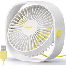 EasyAcc USB 소형 책상 선풍기 슬럼버 포드 360 회전식 헤드 & 강력 3 속도 휴대용 개인 테이블 여행용 수면 크루즈 선박 기숙사 침실 사무실배터리 없음, Natural White - No