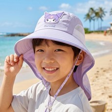 산리오 쿠로미 캐릭터즈 아동 챙넓은 자외선차단 숲체험 햇빛차단 쿨링 플랩햇 벙거지 모자 넥가드