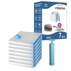 의류 여행용 소형 공간 절약 진공 보관 가방 7팩 포장 수하물 담요 이불 및 베개용 밀봉 압축 핸드 펌프, 7 Small