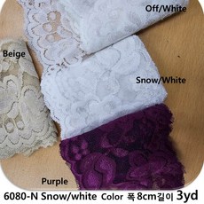 DKLACE-6080-N / 자가드 스판 레이스 폭 8cm 자수 원단 홈패션 리폼 부자재, 3개, S/White