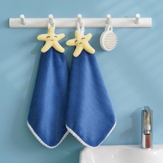 핸드타올 주방 욕실 부드러운 고리형 고리타월 무지 어린이집 새학기 신학기 귀여운, 2개, 별