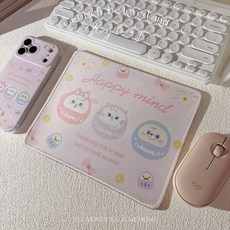 Twinko HM246 兔茸茸達摩 開運系列 日常滑鼠墊/桌墊, 1個, 甜甜好運兔茸茸達摩三寶