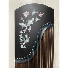 125CM 21弦古箏 - 荷花彩貝圖 黑檀木色 攜帶式旅行兒童古箏, 125CM荷花古箏+（A型箏木架）, 1個