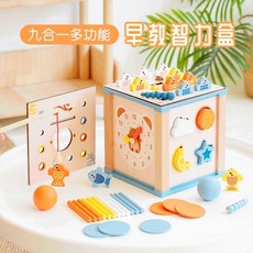 兒童早教智力盒九合一多功能玩具：形狀配對、釣魚抓蟲、時鐘認知、色彩滑塊、投球投幣叉棍盒，全方位啟發寶寶潛能, 1個, 多功能九合一智力盒