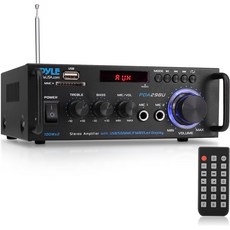 Pyle 200W 무선 블루투스 스테레오 파워 앰프 2채널 오디오 수신기 RCA USB SD MIC IN FM 라디오 리모컨 AUX 입력 포함 홈 시어터 스튜디오용 PDA29B, 파일 200W 무선 블루투스 스테레오 파워 앰프 2채널