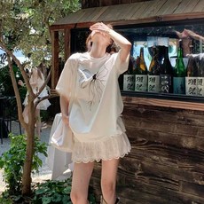 임산부 반팔티 봄 여름 캐주얼 여자 리본 순면 반팔 티셔츠 루즈핏 임부복 상의 zzl