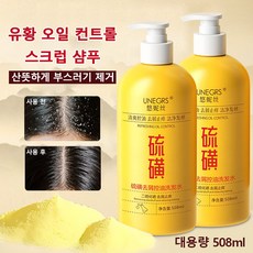 대용량 유황 오일 컨트롤 스크럽 샴푸 오일 컨트롤 모발을 촉촉하게 각질제거 두피 샴푸 탈모 완화 샴푸 508ml, 2개