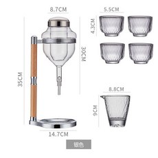 日料店衕款清酒冰酒壺套裝：滴漏式溫酒、龍頭醒酒器，快速冰鎮，品味日式清酒, 【日本工藝】銀冰酒器+4個杯+公杯, 1個