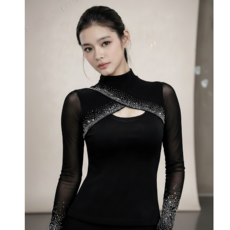 OODS 여성 시스루 라틴댄스 라인댄스복 댄스복 티셔츠