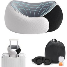 비행기용 Ormark 여행용 베개 2026년 마스크 및 이어 플러그가 장착된 새로운 목 비행기 100% 메모리 폼 360도 지지 보관 가능한 베개그레이