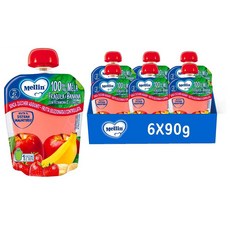 멜린 파우치 스낵 애플 스트로베리 앤 바나나 비타민 C 90g 6팩 3세트 Mellin Pouch Snack 100% Apple, -