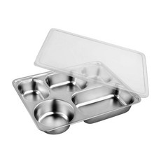 304不鏽鋼五格餐盤 附透明蓋, 1個, Silver