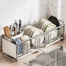 Alemon 자동 물빠짐 싱크대건조대 식기건조대 1단 식기건조대, 화이트 * 1개, 1개