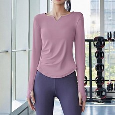 여성 V넥 셔링 요가 상의 긴팔 트레이닝 티셔츠