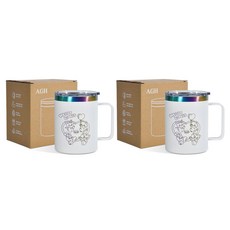 AGH 오로라 코팅 레이저 하트클럽 디자인 머그컵, 2개, 350ml, 화이트