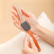 꾸미크 더블 슬림 클래식 애플워치 호환 단추 가죽 스트랩, 베이지 베이지