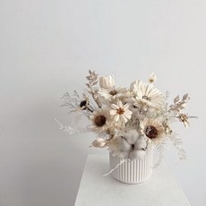 Floraflower 復古潔白祝賀乾燥花盆花 〖祝賀禮物〗精美開幕盆花 入厝盆花 喬遷盆花 新居擺飾 居家升遷禮