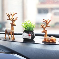 汽車擺件 車載擺件車內裝飾品中控臺擺件高檔男一路平安車上創意汽車用品 Q0HH, 一對金色小鹿+盆栽+橢圓形防滑墊