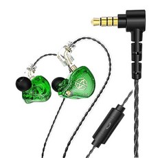 FEDAI DX2 인이어 모니터 헤드폰 HiFi 스테레오 IEM 이어폰 소음 차단 전문 이어버드 탈착식 케이블이 있는 다이나믹 듀얼 드라이버 유선 이어버드 노이즈 캔슬링, With Mic, 초록색