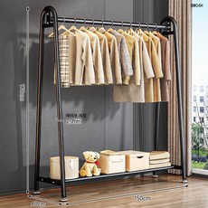 심플 스탠드 행거 옷걸이 선반형 이동식 옷수납 정리 행거 침실 드레스룸 정리대, 고급블랙 150x170x 단층 수납