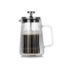 雙層耐熱玻璃豎紋法壓壺 1000ML, 1個, 350ML【雙層防燙·豎紋美學】高硼硅, 350ML