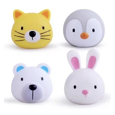 感應發光動物 洗澡玩具 (含燈光撈魚網), 小貓＋企鵝＋小熊＋小白兔, 1套