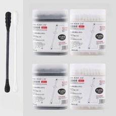 24H出貨 日式雙頭棉花棒 掏耳朵 挖耳棒 化妝棉棒 多用途 卸妝棉棒 一次性棉花棒 棉簽 掏耳棒, 1套, 黑色+白色各一個/100支入, 4個裝